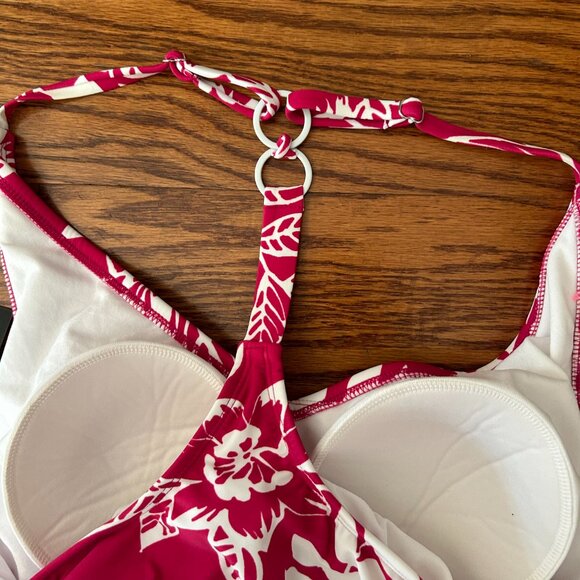 NWT Pink Floral Side Cinch Racer Back Medium Coverage One Piece Swimsuit Size XL - Picture 13 of 14